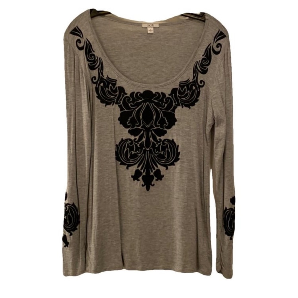 Nwot Cache Tee With Black Velvet Pattern - image 1